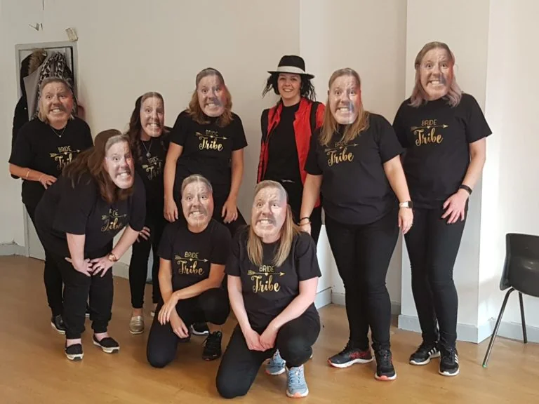 A hen group mid-routine at an eighties horror themed dance class