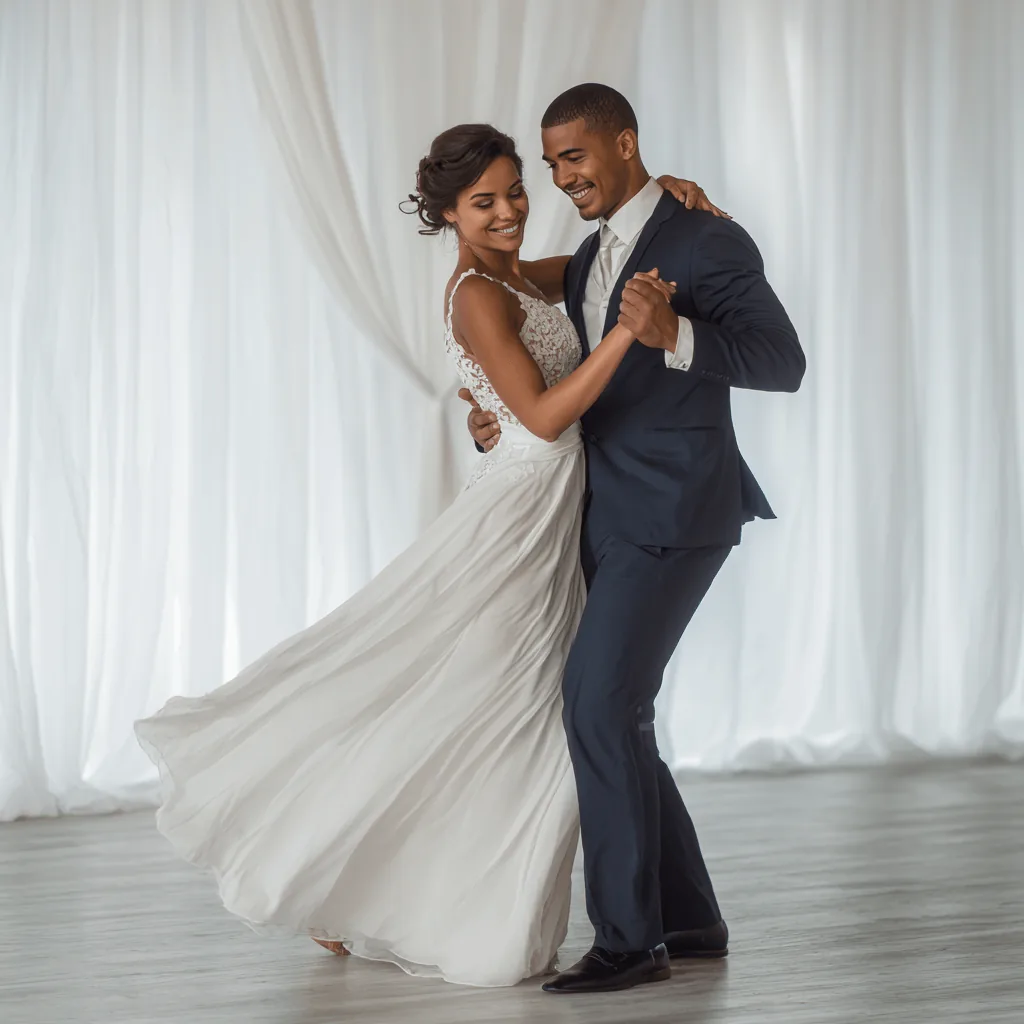 Couple practising a wedding first dance